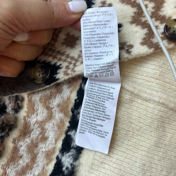 J Crew Fair Isle Buttoned Cardigan Sweater Brown/Cream Sz M - Picture 8 of 11